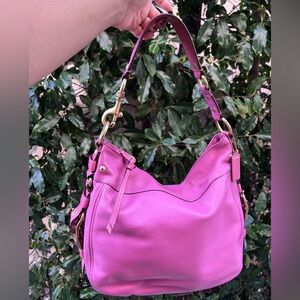 SOLD—-Coach Zoe Pink/Purple Leather Shoulder Bag